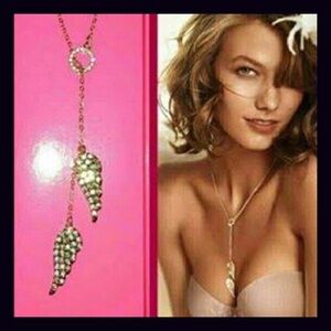 Victoria’s Secret Gold Necklace Rhinestone Angel Wings New in Box
